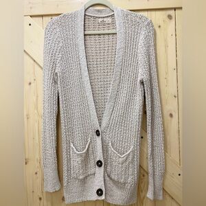 ❤️‍🔥❤️‍🔥Hollister Bohemian Creamy Tan Knit Buttoned Longer Beach Shabby Cardigan